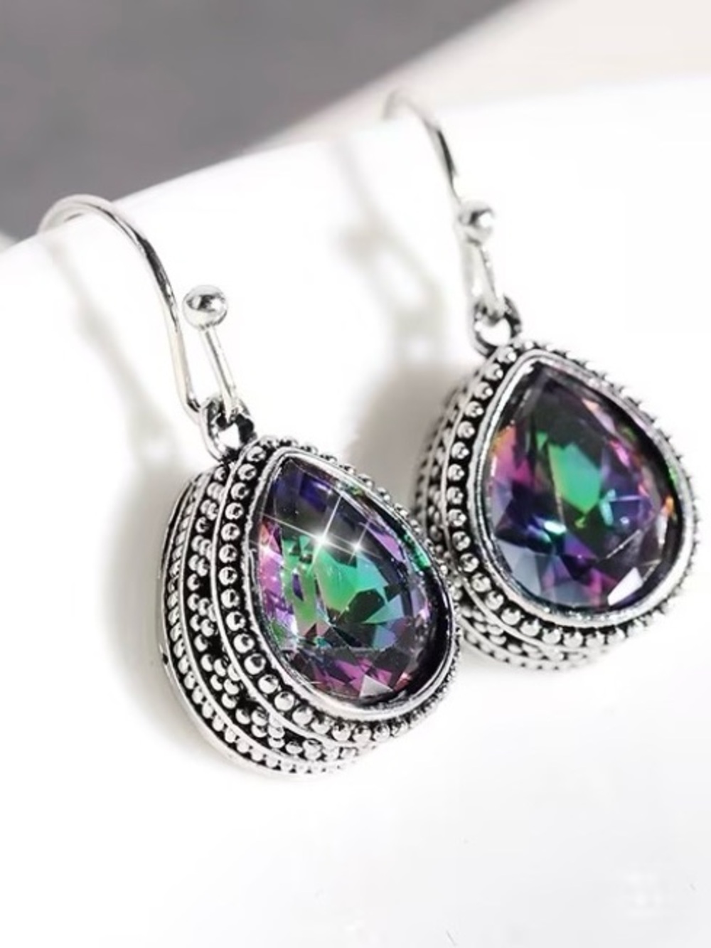NEW Mystic Teardrop Crystal Drop Earrings - Silver
